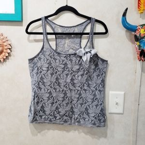 Hollister Gray Stretch Lace Tank Top Size L